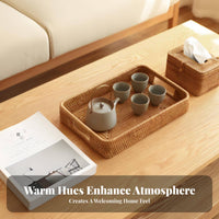 Rectangular Woven Tray with Handles Handmade for Living Room, Hosts, Cafe Owners