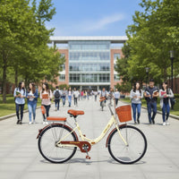 Foldable Design Lightweight Folding Cycle Airless Tires Step-Through City Bike Installation-Tool-Tool-Free Cycle with Front Basket Rear Cargo Rack for Commuting
