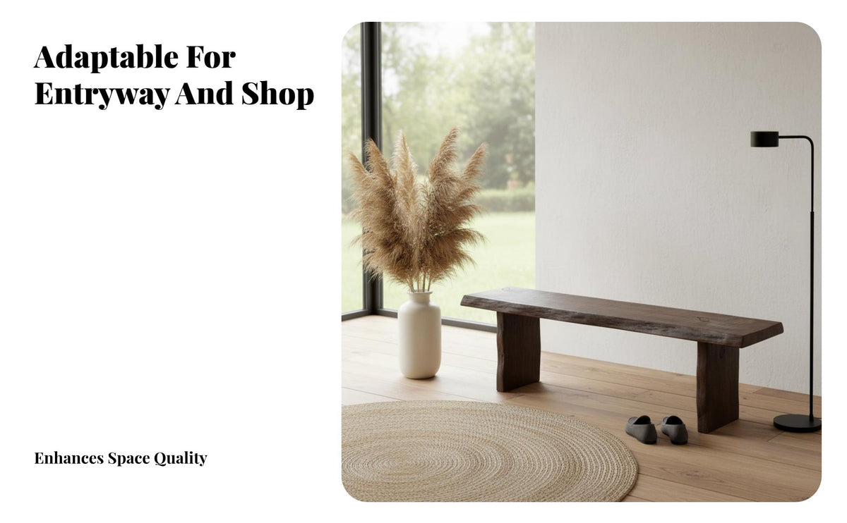 Unrefined Edge Border Bench Rustic Minimalist Artistic Quality Long Stool Hardwood Wood Construction Indoor Furniture for Boutique Owners, Homeowners
