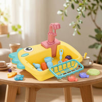 Circulating Play Sink with Fishing Toys Battery-Operated Toy Sink with Running Water Interactive Water Play Toy Child-Friendly for Preschoolers, Toddlers, Kids, Playroom, Preschool, Sensory Table