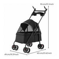 4-Wheel Foldable Pet Stroller Compact Pet Stroller with Canopy Breathable Mesh for Injured Pets