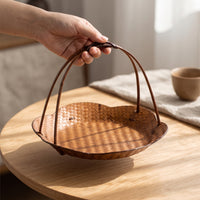 Bamboo Woven Basket Tray Handmade Bamboo Tray with Handle Rustic for Hosts