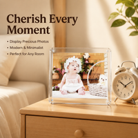 Acrylic Photo Frame 6x4, Freestanding Photo Frame, Double Sided Frameless Design, Rounded Corners, Modern Desk