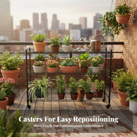 Adjustable Shelves Multi-Tier Rolling Plant Stand Floor-Standing Multi-Level Plant Stand Mobile with casters Flower Pot Holder Easy to Move for Balcony Gardeners, Homeowners, Patio, Sunroom, Living Room, Office