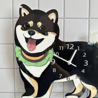 Swinging Tail Shiba Inu Clock Printed Numerals Decorative Dog Clock Glossy Face Home Decor Cute for Living Room, Pet Shop
