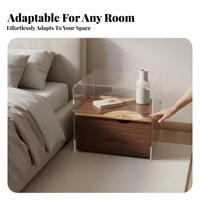 Wavy Glass Top Side Table sturdy Wood Frame Nightstand Minimalist design spaceSaving for Apartment Dwellers, Bedroom, Entryway