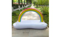 Inflatable Bed with Rainbow Arch Colorful Rainbow Pool Lounger Cloud Floating Bed Comfortable Pool Lounger with Cloud Backrest