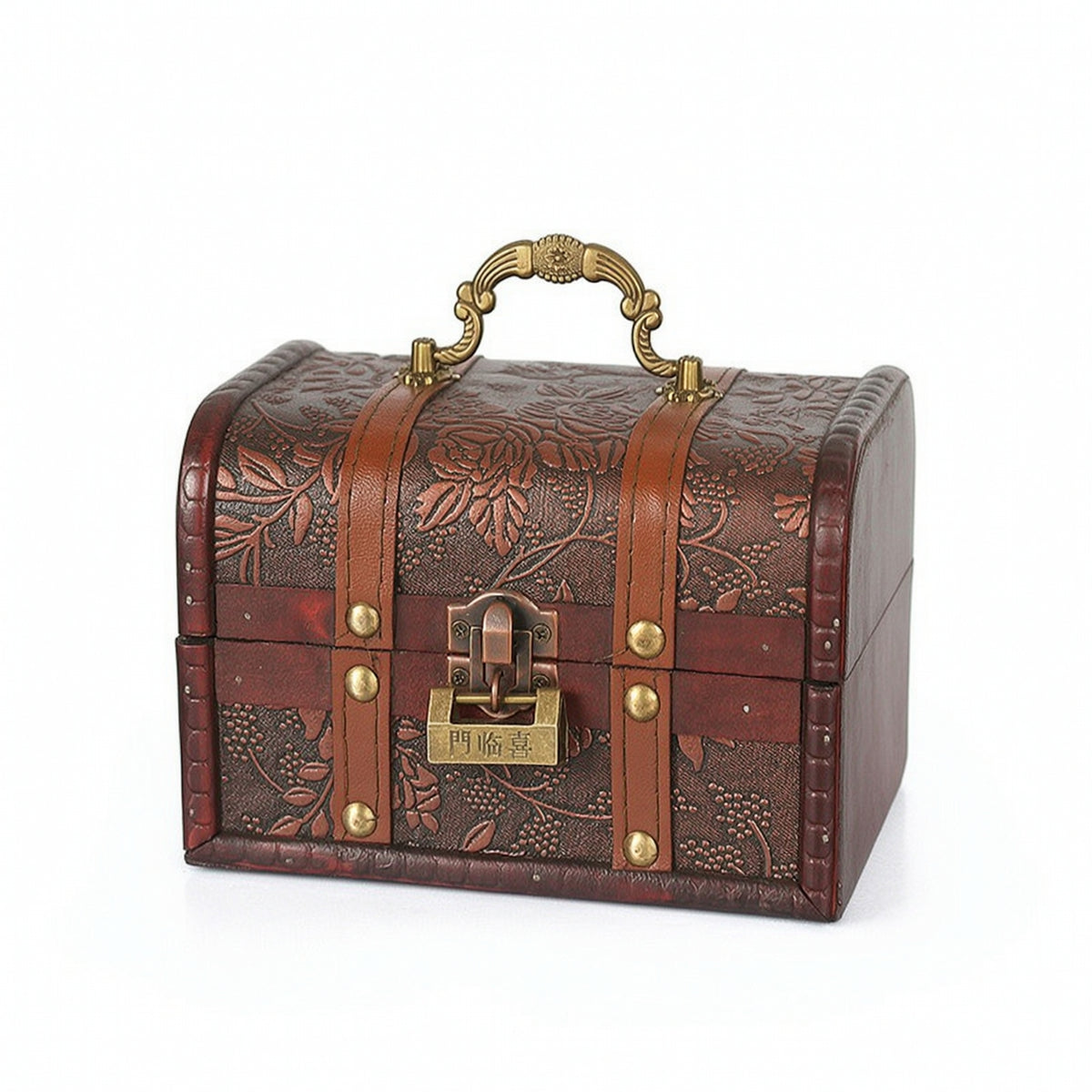Wooden Chest with Curved Lid Rustic Wooden Storage Chest with Handle Jewelry Organizer with Lock Portable Retro for Desks