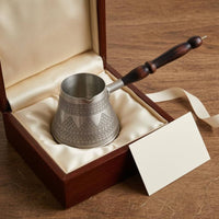 Handmade Turkish Cezve Silver Finish Copper Cezve Pot Double-Layered Turkish Coffee Pot Heat-Tinned