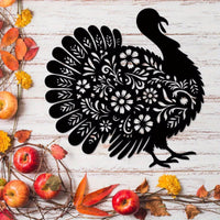 Turkey Metal Wall Art Floral Cutout Turkey Silhouette Wall Art Farmhouse Style for Autumn Harvest, Entryway, Dining Room