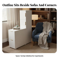 With casters Wheeled Sofsemi-circular-Table Mobile Design C-Shaped Rolling Table Light Luxury aesthetic Storage Cabinet Space-Saving for Apartment Dwellers, residents, Home Office Workers, Living Room, Small areas, Bedroom