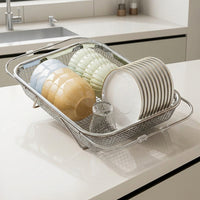 Telescopic Drain Basket Kitchen Sink Drainer, Stainless Steel Colander with Mesh, Over Sink Fruit and Vegetable Strainer for Modern Kitchen Home