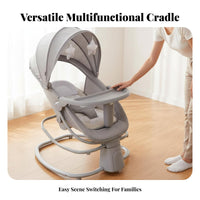 Automatic Rocking 4-in-1 Electric Cradle Adjustable Backrest Electric Baby Bouncer 5-Point Safety Harness Infant Seat Portable Design for Newborns, New Mothers, Nursery, Rest Time, Playtime, Living Room