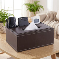 Tissue Box for Bathroom and Office, Square PU Leather Tissue Holder with Compartments, Facial Napkin Dispenser, Modern Minimalist Style