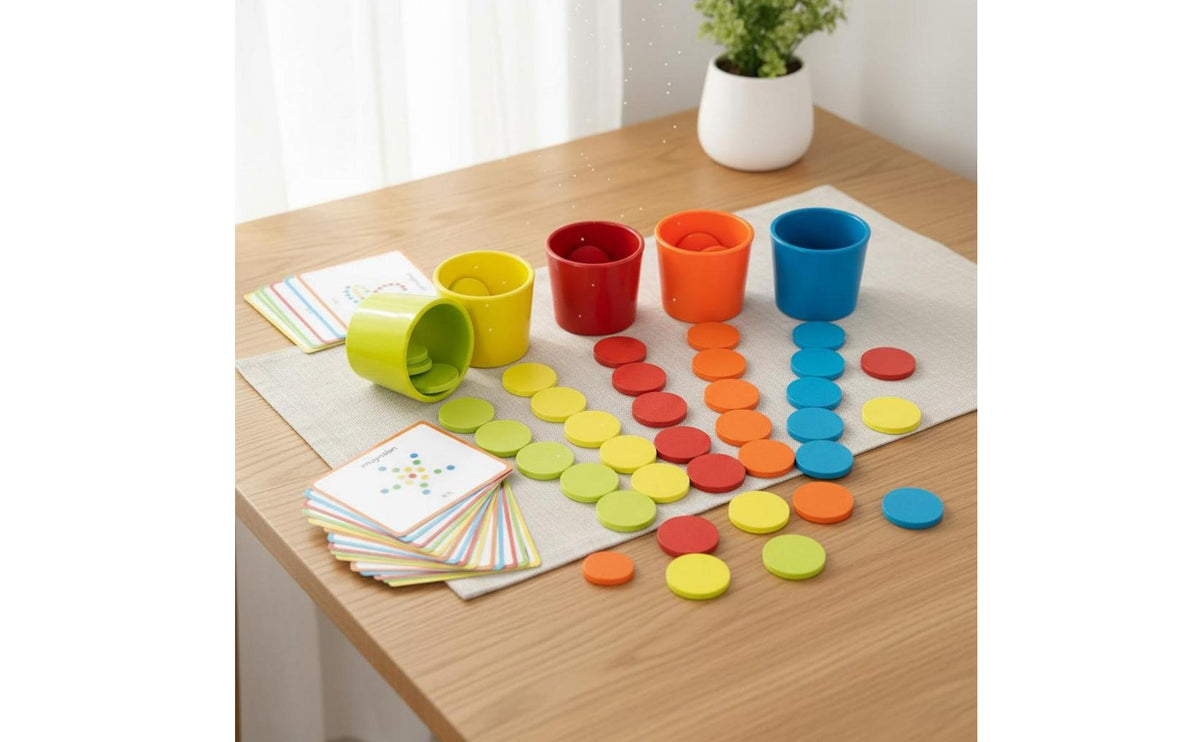 Color Sorting Cups Set Early Education Wooden Color Sorting Set Child Fine Movement Toy Child-Centered Inspired for Preschool