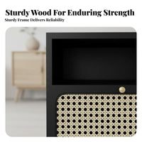 Nordic and design Rattan Drawer Cabinet Minimalist woven-rattan Drawer Side Table Woven Front Nightstand sturdy Wood Legs for Apartment Dwellers, homeowners, Students, Bedroom, Living Room, Small areas, Office