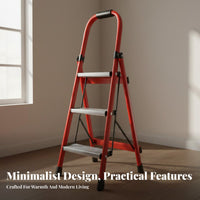 Foldable Folding Step Ladder Lightweight Aluminum Household Ladder Space Saving Portable Step Stool Stable Triangular Structure for Homeowners, DIY Enthusiasts, Seniors, Indoor, Kitchen, Office, Living Room