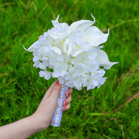 Reusable Artificial Bridal Floral Arrangement Won't Wilt White Calla Lily Floral Arrangement Long-Lasting Handheld Wedding Flowers Realistic Look for Bride, Marriage Registration, Photo Session