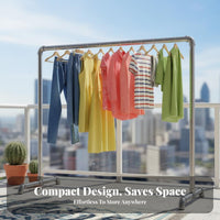 Steel Pipe Dehumidifying Rack Construction Industrial Pipe Clothes Rack Rust-Resistant Heavy Duty Clothes Stand for Balcony, Bedroom, Retail Display