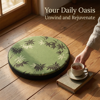 Polyester Tatami Meditation Cushion, Round Floor Pillow for Living Room, Meditation Cushion Sponge Filled, Bamboo Floral Pattern Floor Pillow