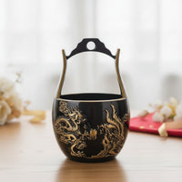 Brass Bucket with Handle Embossed Dragon and Fabled Avian Bucket Polished Ornament for Newlyweds, Collectors, Wedding