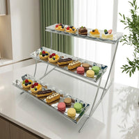 Metal Rectangular High Tea Stand, 3 Tiered Serving Stand for Afternoon Tea, Hammered Finish Dessert Display