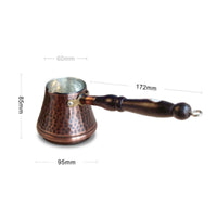 Antique Bronze-Brown Copper Cezve Dimpled Metal Hammered Copper Coffee Pot Wooden Handle Turkish Coffee Pot Flared Top
