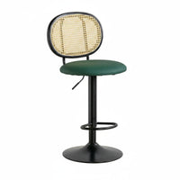 Nordic Design Adjustable Stool with Woven Back Built-in Footrest Adjustable Swivel Stool with Backrest Stable Large Base Barstool Cushioned Seat for Bar & Cafe Owners, Homeowners, Adults, Kitchen Island, Counter Seating, Dining Room, Home Office
