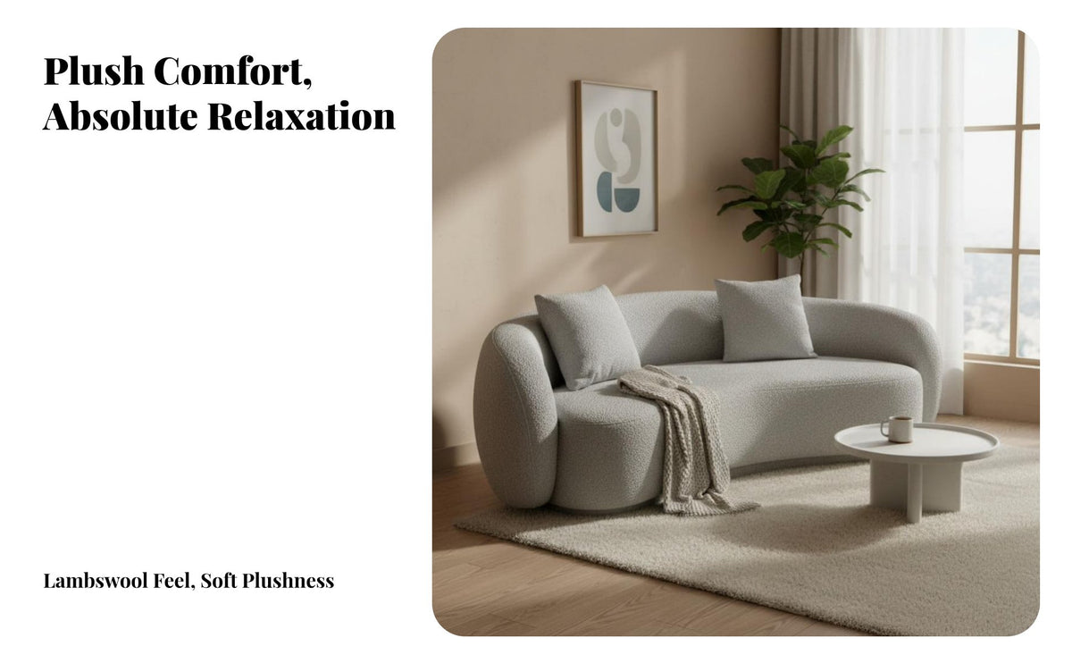 Curved Boucle Sofa Modern Design Boucle Half-Moon Sofa Minimalist Design Couch for Apartment Dwellers, Young Adults, Lounge Area, Home Office, Bedroom