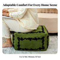 Moroccan Design Upholstered Pouf Removable and Washable Cover Embroidered Pouf Cube Multi-Functional Floor Seating Decorative Accent for Homeowners, Interior Decorators, Living Room, Balcony, Reading Nook, Playroom