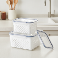 Food Storage Containers with Lids, Drainer Basket, Refrigerator Organizer for Fruits, Vegetables, Meat