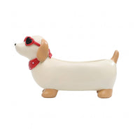 Painted Finish Resin Dachshund Pot Exposed Cavity Dachshund Planter Standing Legs Desktop Planter Small Plants for Desk