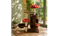 Rope-Wrapped Fungus Feline Tree Hanging bedStyle Multi Level Feline Structure Arched Opening Pet Furniture Dangling Toys
