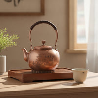 Copper Teapot Engraved Copper Kettle with Handle Vintage Kitchenware for Collectors