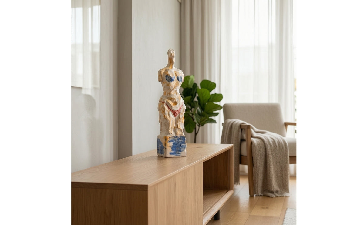 Hand-Painted Ceramic Sculpture Artistic Modern Art Sculpture Stylized Abstract Statue Textured for Homeowners, Living Room, Entryway, Display Shelf