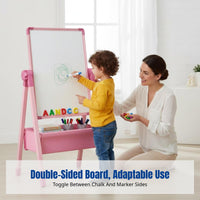 Children's Double-Sided Drawing Easel, Adjustable Height, Chalkboard & Whiteboard, Foldable, Home Art Board