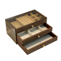 Walnut Wood Jewelry Box Velvet Lined Tiered Jewelry Storage Box Transparent Lid for Dresser, Bedroom