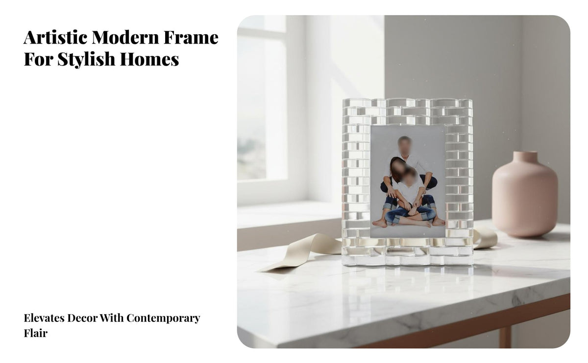Crystal Photo Frame Modern Design Crystal Picture Frame Decorative Picture Holder for Newlyweds, Couples, Desktop, Nightstand, Mantlepiece