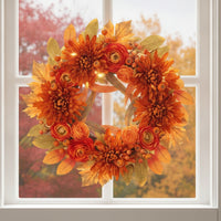 Wreath with Chrysanthemums Autumn Wreath with Maple Leaves Artificial for Thanksgiving