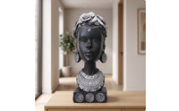 African Woman Bust Statue Afrocentric African Lady Bust Ornate Figurine with Earrings and Necklace for Art Collectors, Living Room, Bookcase
