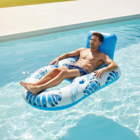 Ice Container Hole Inflatable Pool Lounger Built-in Backrest Inflatable Lounger Raft Foot Rest Floating Lounge Chair Mesh Seat for Adults