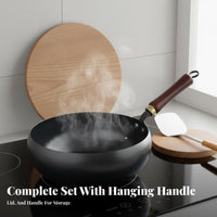 Scale Pattern Wok Induction Compatible Hand Hammered Iron Wok Uncoated Iron Frying Pan Even Heat Distribution Cookware