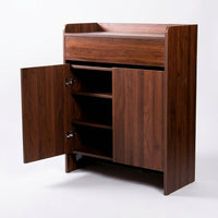 Shoe Box, Shoe Cabinet, Wooden Getabox, With Legs, Black Walnut, Entryway Storage, No Assembly Required, Minimalist