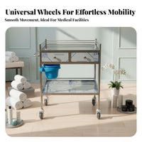 Easy to Clean Stainless Steel Medical Cart Resistant 2-Drawer Rolling Treatment Trolley Heavy-Duty Stainless Steel Rolling Trolley Spacious Storage for Beauticians Artists, Veterinarians, Hospital, Medical Facility, Laboratoryoratory Oratory, Kitchen