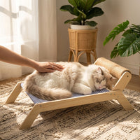 Elevated Cat Bed Wood Lounger, Open Elevated Pet Bed for Indoor Cats, Beach Chair for Cats Style, Raised Resting Place Indoor Cat Furniture