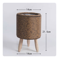 Wooden Legs Rattan Planter Clear Liner Wood Leg Planter Tabletop Wicker Plant Basket Decorative