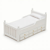 Fabric Bedding Miniature Bed with Drawers Wooden Dollhouse Single Bed Classic Furniture Cute for Collectors
