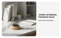 Fortunate Cat Glass Jar Good Fortune Symbol Maneki-Neko Savings Jar Cat Shaped Container with Wooden Base Wealth Attracting
