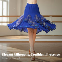 Flowing Design Big Swing Latin Skirt Soft Material Medium-Length Ballroom Skirt Lightweight Breathable for Women, Dancers, Performers, Themed Parties