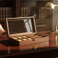 Watch and Glasses Box Wood-Grain Glass Lid Watch Box Scratch Protection